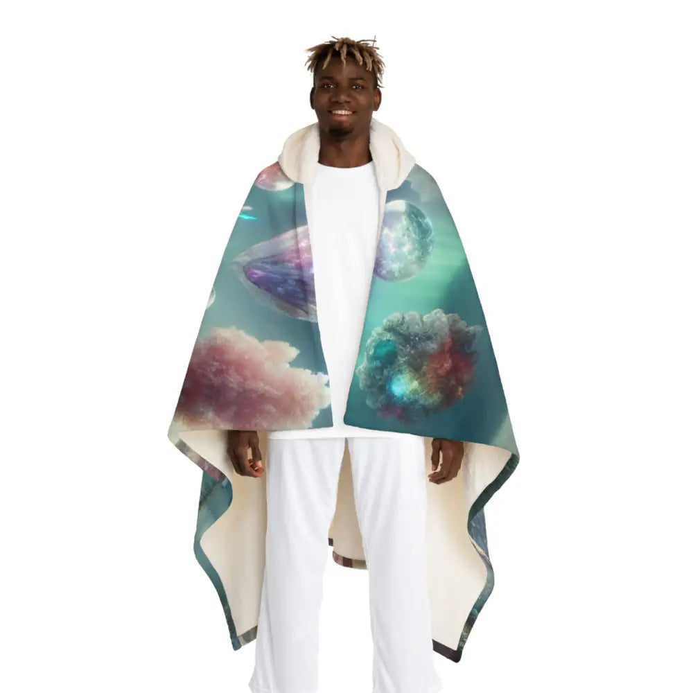 Hooded Sherpa Fleece Blanket Northern Lights Crystal Design