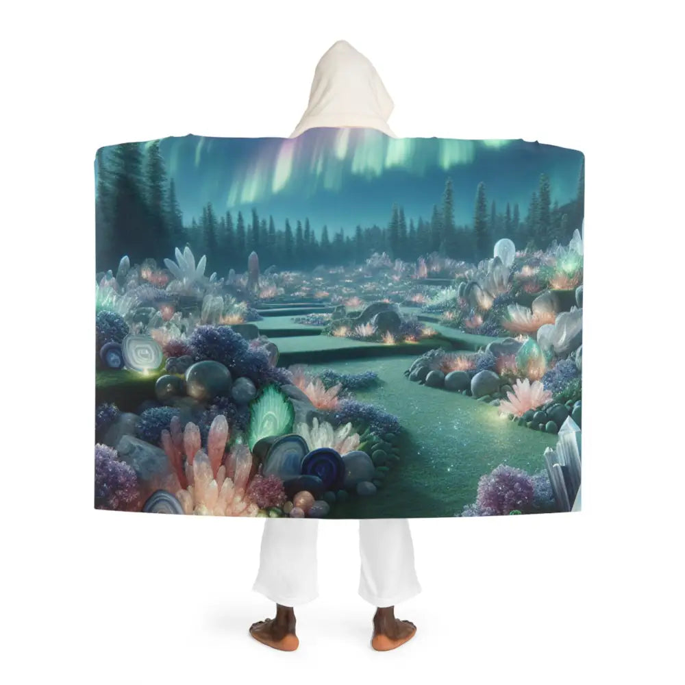 Hooded Sherpa Fleece Blanket Northern Lights Landscape