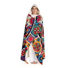 Hooded Sherpa Fleece Blanket Sugar Skull Collage One size