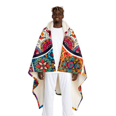 Hooded Sherpa Fleece Blanket Sugar Skull Collage One size