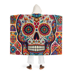Hooded Sherpa Fleece Blanket Sugar Skull Collage One size