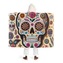 Hooded Sherpa Fleece Blanket Sugar Skull Design One size