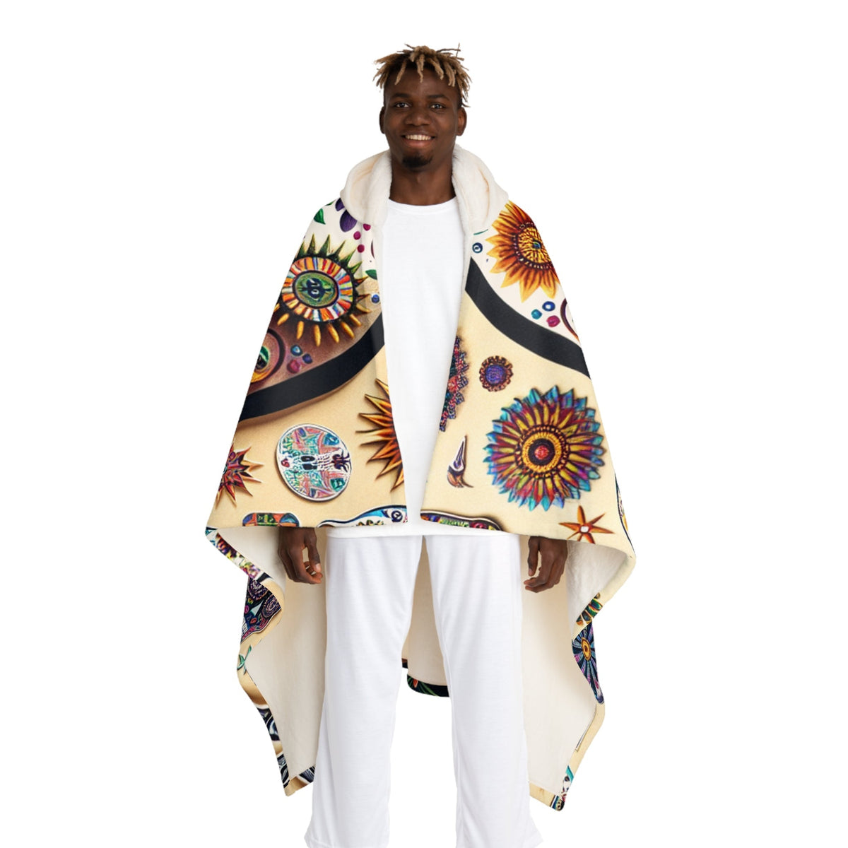 Hooded Sherpa Fleece Blanket Sugar Skull Design One size