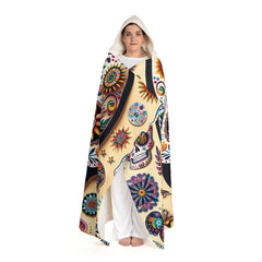 Hooded Sherpa Fleece Blanket Sugar Skull Design One size
