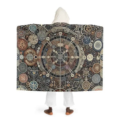 Hooded Sherpa Fleece Blanket with Ancient Symbol Design