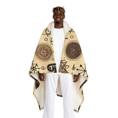 Hooded Sherpa Fleece Blanket with Ancient Symbol Design