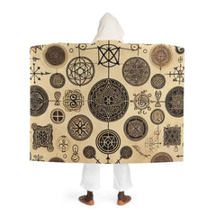 Hooded Sherpa Fleece Blanket with Ancient Symbol Design