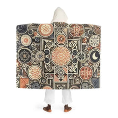Hooded Sherpa Fleece Blanket with Ancient Symbol Design