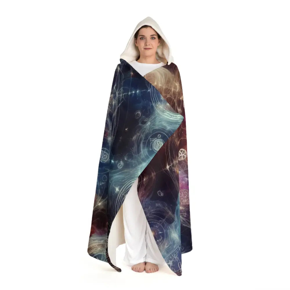 Hooded Sherpa Fleece Blanket with Arcane Symbol Design