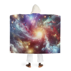 Hooded Sherpa Fleece Blanket with Cosmic Galaxy Design