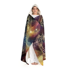 Hooded Sherpa Fleece Blanket with Cosmic Nebula Design