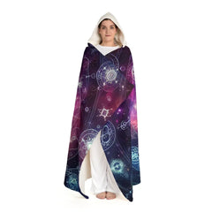 Hooded Sherpa Fleece Blanket with Cosmic Nebula Design