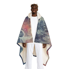 Hooded Sherpa Fleece Blanket with Cosmic Symbol Design