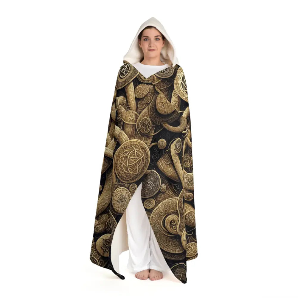 Hooded Sherpa Fleece Blanket with Cosmic Symbol Design