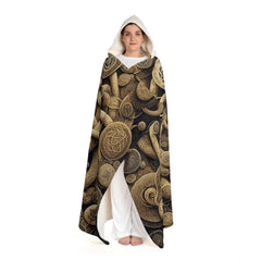 Hooded Sherpa Fleece Blanket with Cosmic Symbol Design