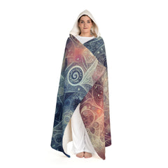 Hooded Sherpa Fleece Blanket with Cosmic Symbol Design