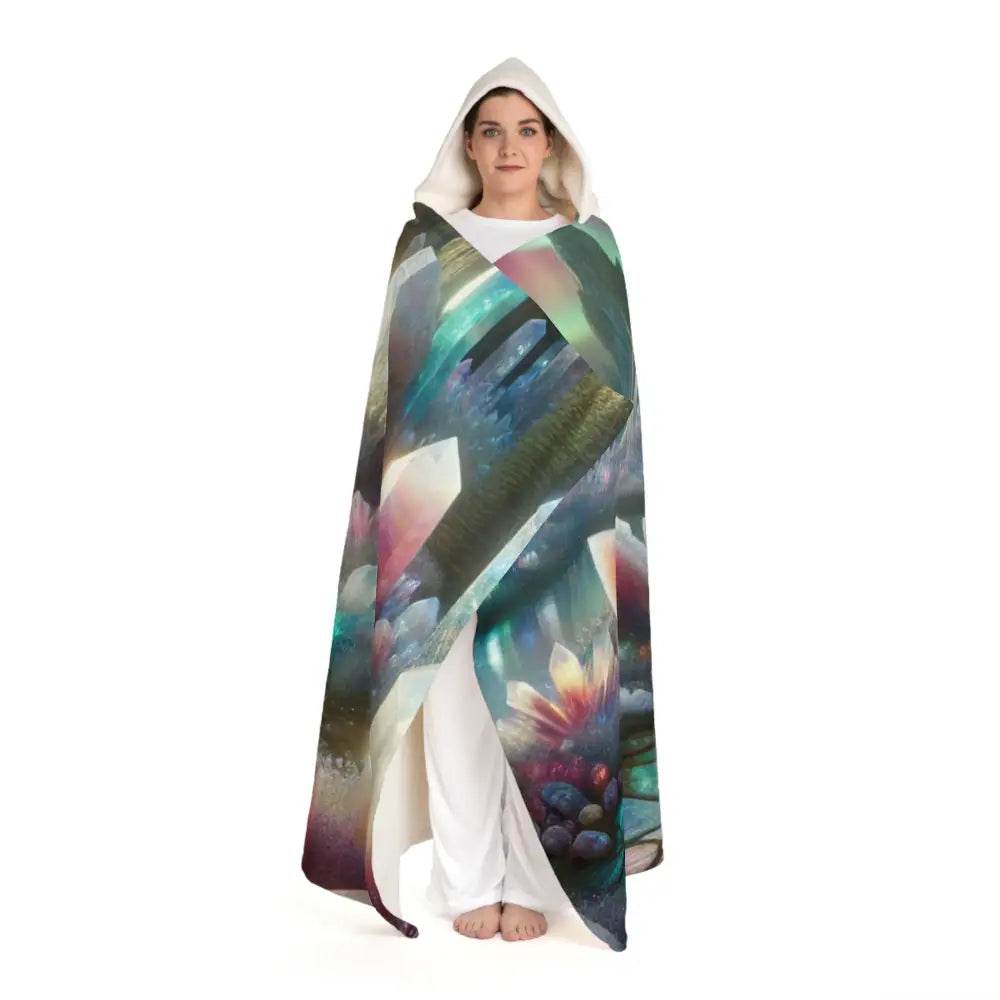 Hooded Sherpa Fleece Blanket with Crystal and Geode Design