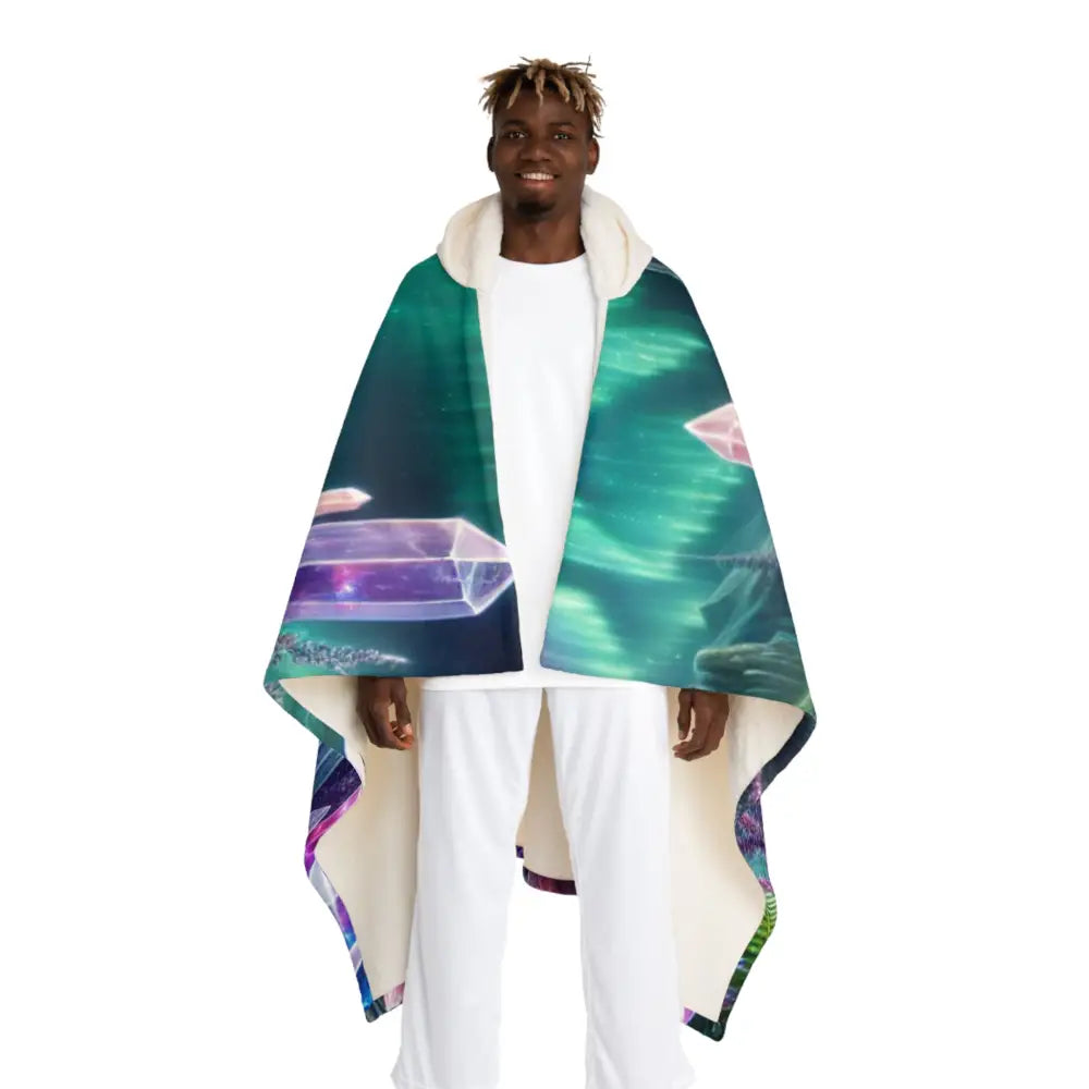 Hooded Sherpa Fleece Blanket with Crystal and Geode Design