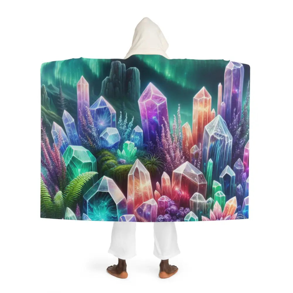 Hooded Sherpa Fleece Blanket with Crystal and Geode Design