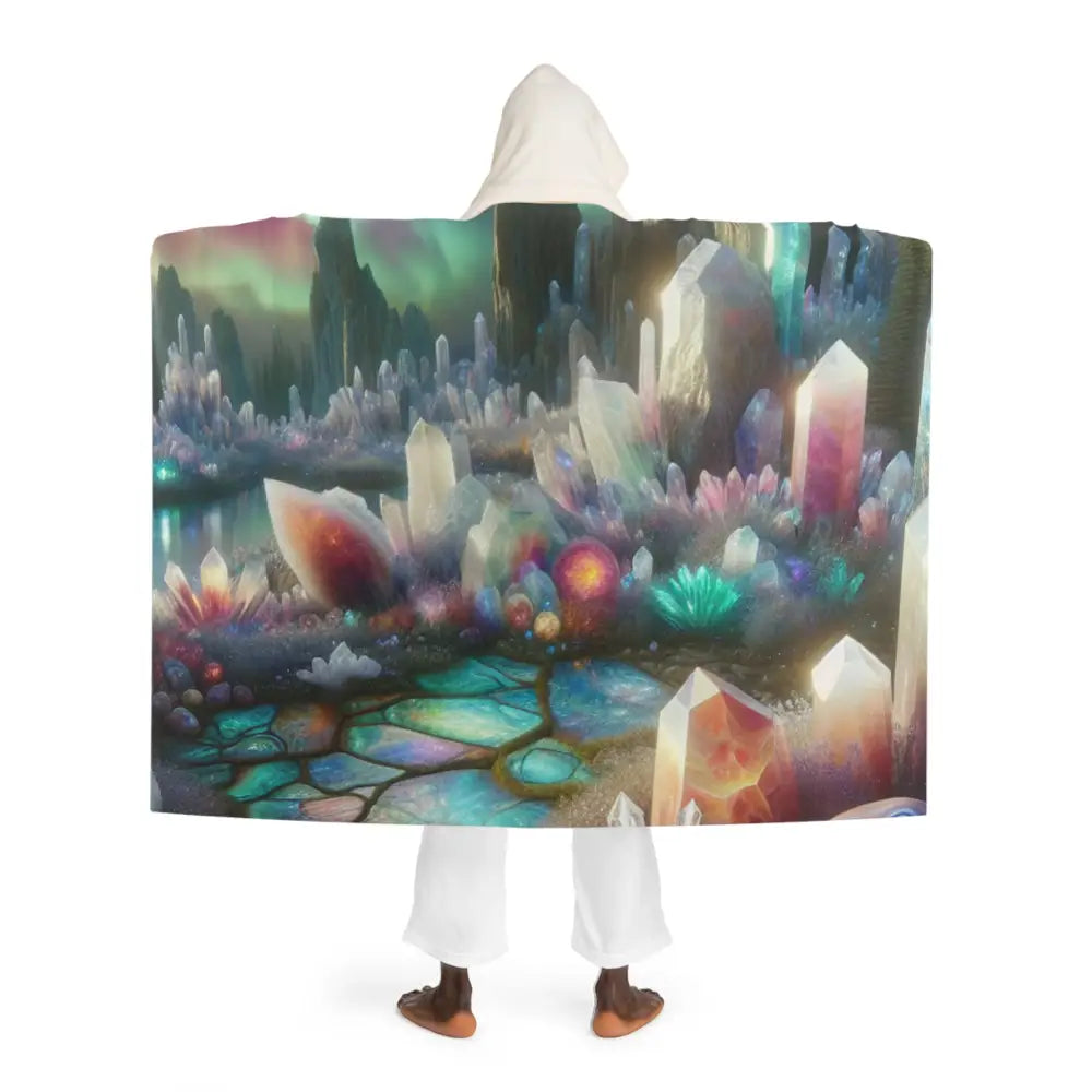 Hooded Sherpa Fleece Blanket with Crystal and Geode Design