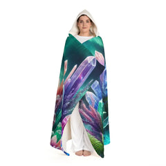 Hooded Sherpa Fleece Blanket with Crystal and Geode Design