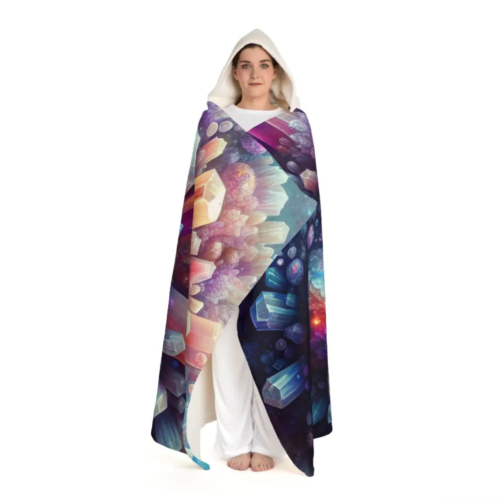 Hooded Sherpa Fleece Blanket with Crystal Geode Design