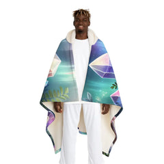 Hooded Sherpa Fleece Blanket with Crystal Geode Design