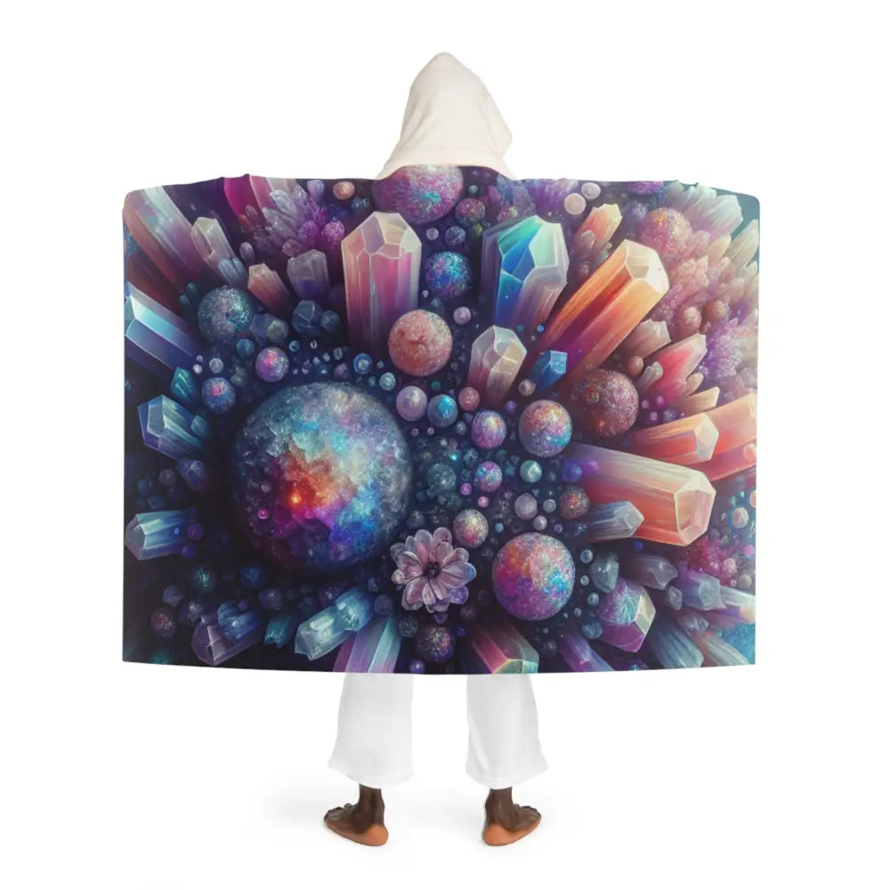 Hooded Sherpa Fleece Blanket with Crystal Geode Design