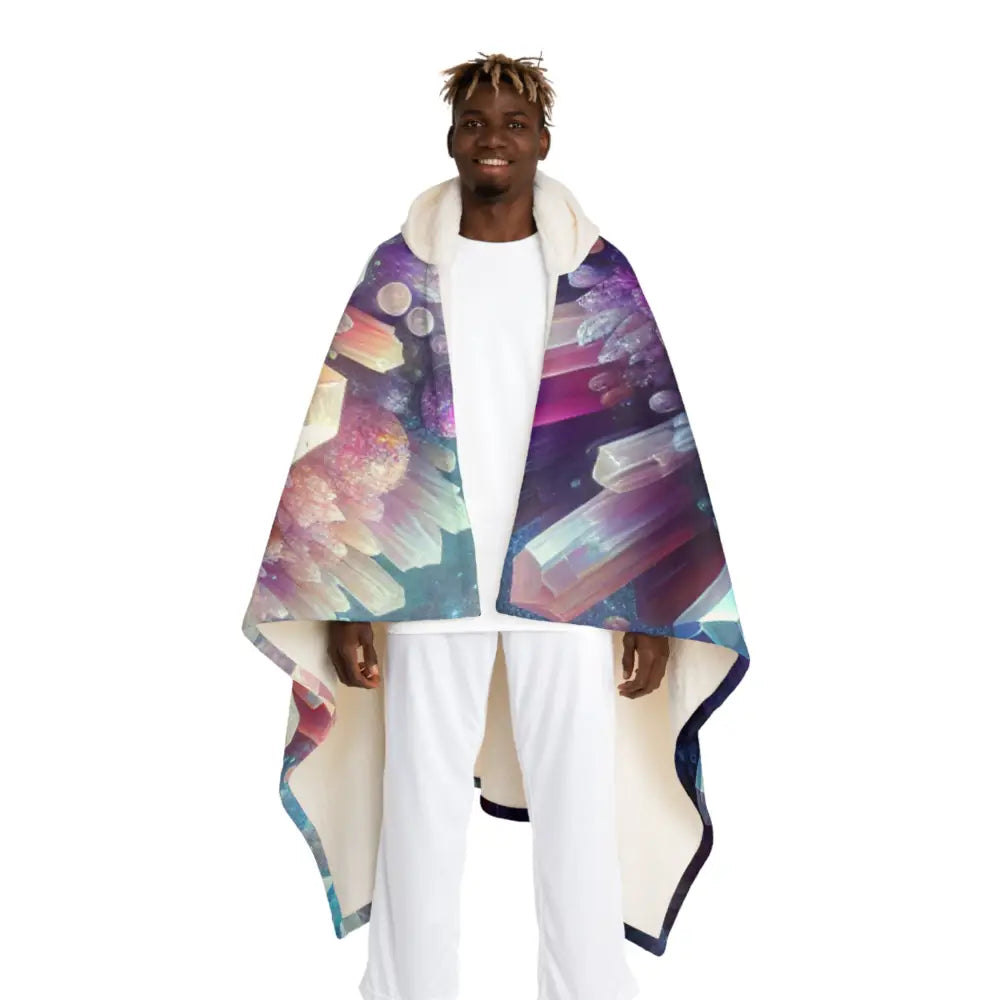 Hooded Sherpa Fleece Blanket with Crystal Geode Design