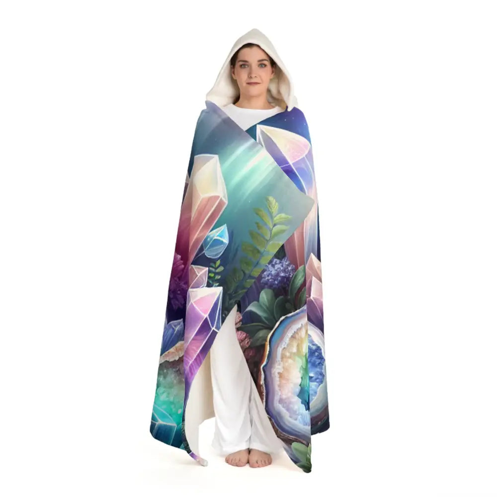 Hooded Sherpa Fleece Blanket with Crystal Geode Design