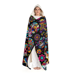 Hooded Sherpa Fleece Blanket with Day of the Dead Skulls