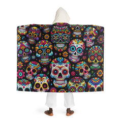 Hooded Sherpa Fleece Blanket with Day of the Dead Skulls