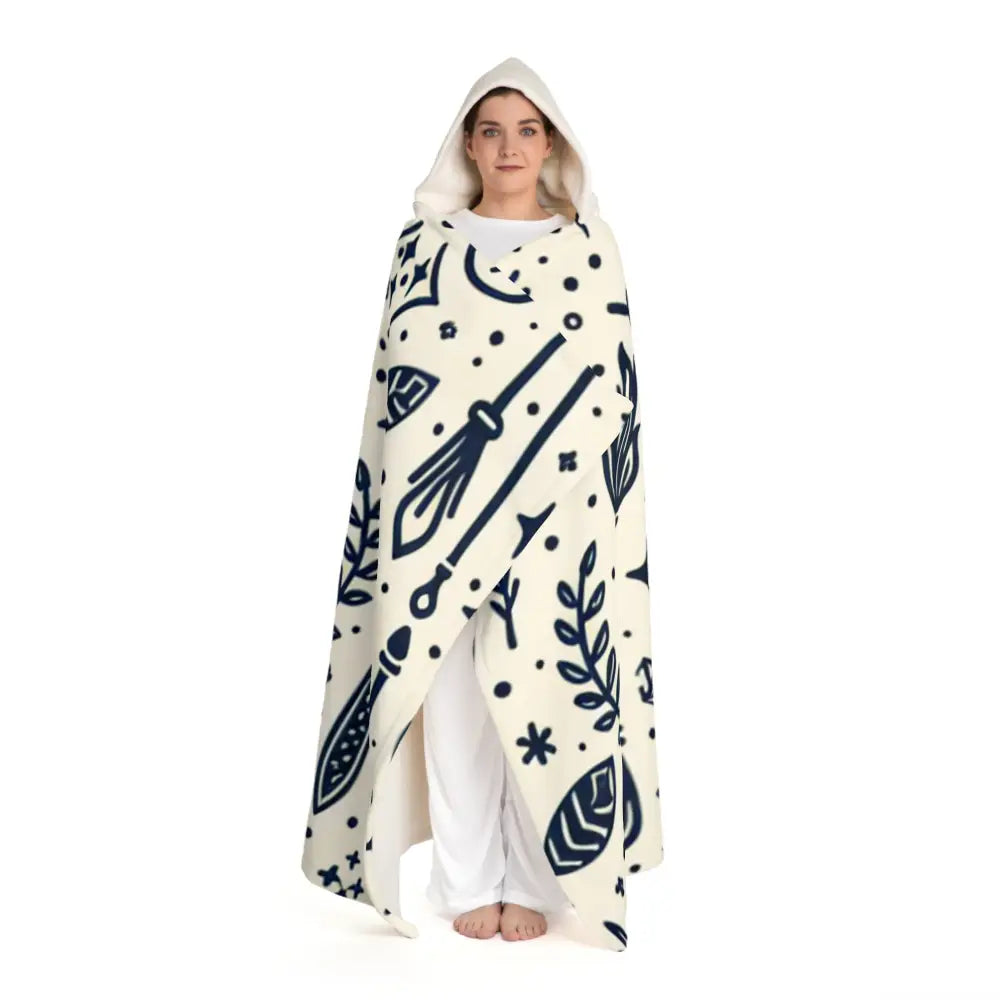 Hooded Sherpa Fleece Blanket with Enchanted Pattern