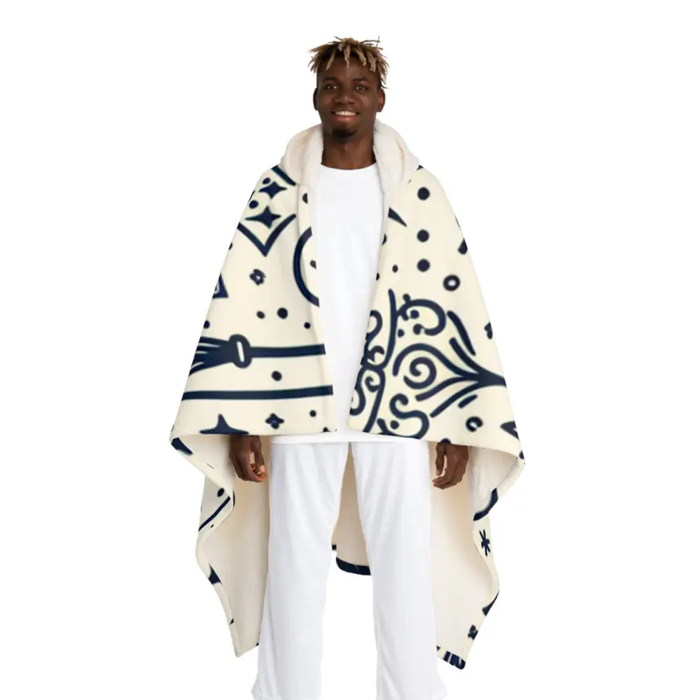 Hooded Sherpa Fleece Blanket with Enchanted Pattern