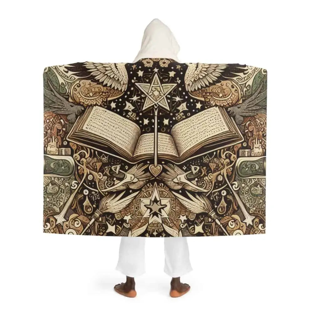 Hooded Sherpa Fleece Blanket with Fantasy Design One size