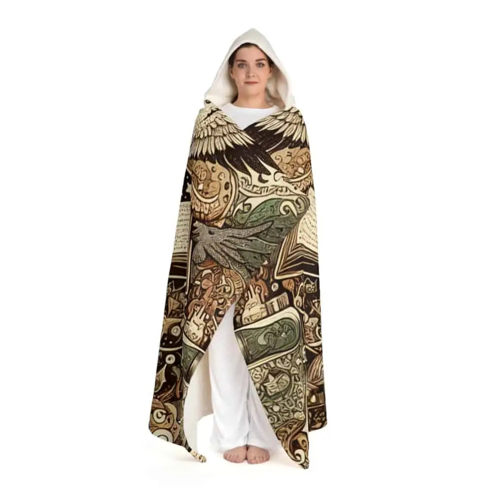 Hooded Sherpa Fleece Blanket with Fantasy Design One size