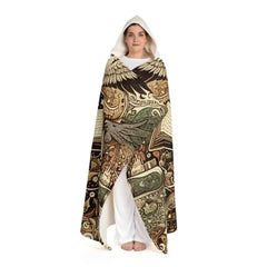 Hooded Sherpa Fleece Blanket with Fantasy Design One size