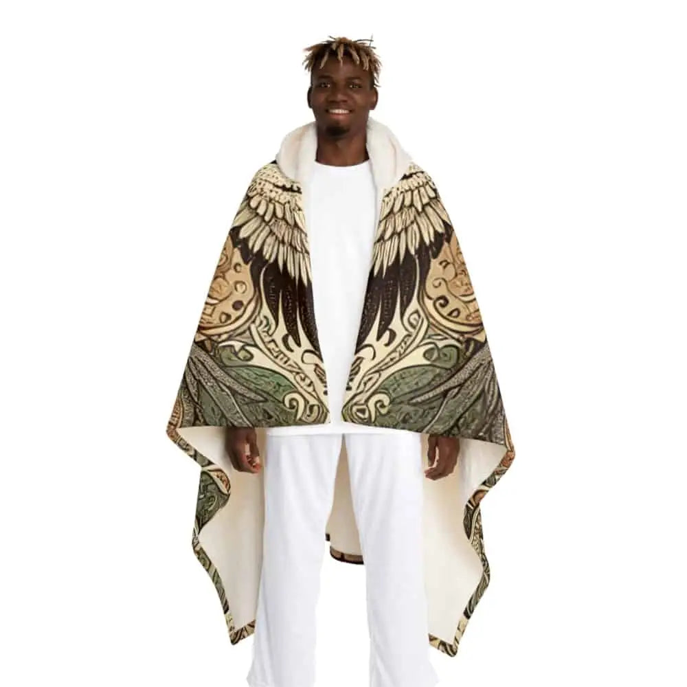 Hooded Sherpa Fleece Blanket with Fantasy Design One size