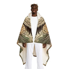 Hooded Sherpa Fleece Blanket with Fantasy Design One size