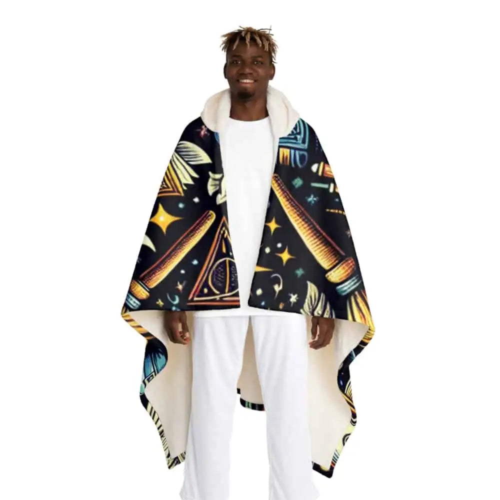 Hooded Sherpa Fleece Blanket with Fantasy School Design