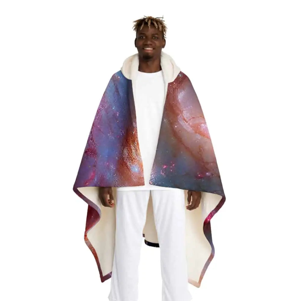 Hooded Sherpa Fleece Blanket with Galaxy Design One size