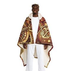 Hooded Sherpa Fleece Blanket with Golden Magic Pattern