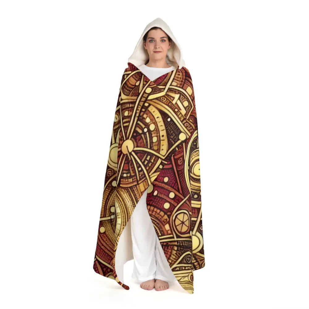 Hooded Sherpa Fleece Blanket with Golden Magic Pattern