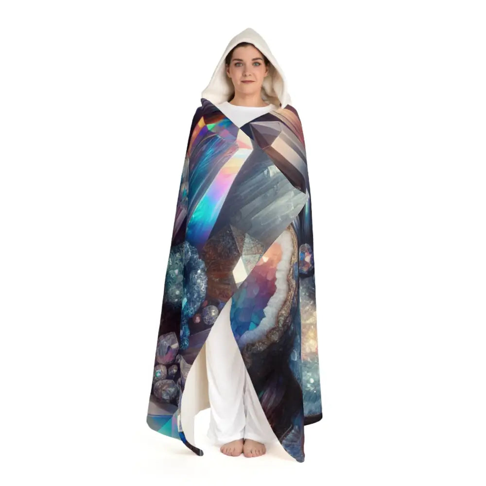 Hooded Sherpa Fleece Blanket with Iridescent Crystal Design