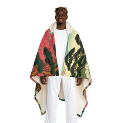 Hooded Sherpa Fleece Blanket with Japanese Art Design