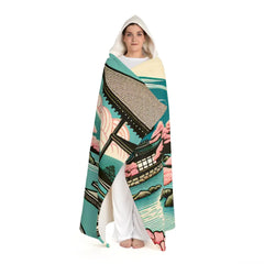 Hooded Sherpa Fleece Blanket with Japanese Cherry Blossom