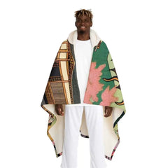 Hooded Sherpa Fleece Blanket with Japanese Yokai Design