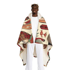 Hooded Sherpa Fleece Blanket with Japanese Yokai Design