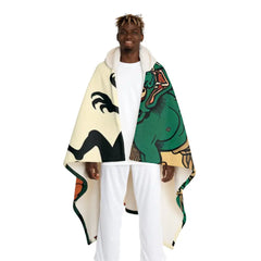 Hooded Sherpa Fleece Blanket with Kappa and Kitsune Design