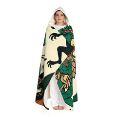 Hooded Sherpa Fleece Blanket with Kappa and Kitsune Design